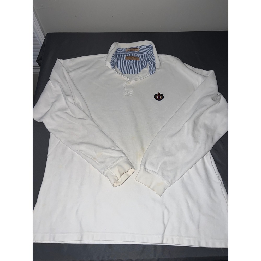 Vintage Guess Classics Georges Marciano White Long Sleeve‎ Polo Shirt Mens L